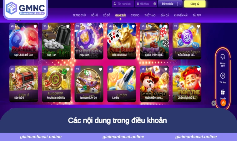 Các nội dung trong điều khoản 